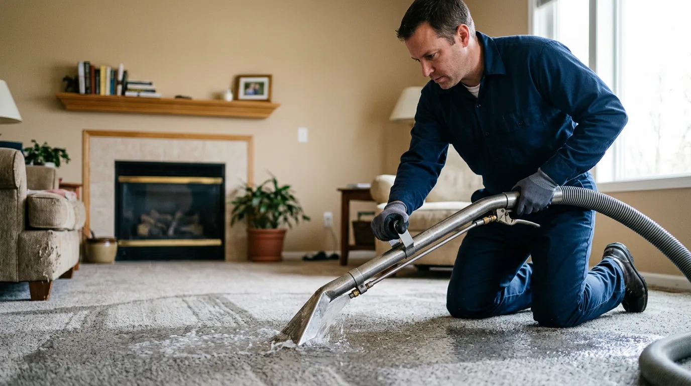 Water damage restoration technician working near Halifax, MA